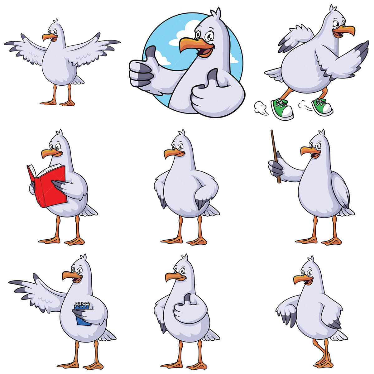 A bundle of 9 royalty-free stock vector illustrations of a cute seagulls no3.