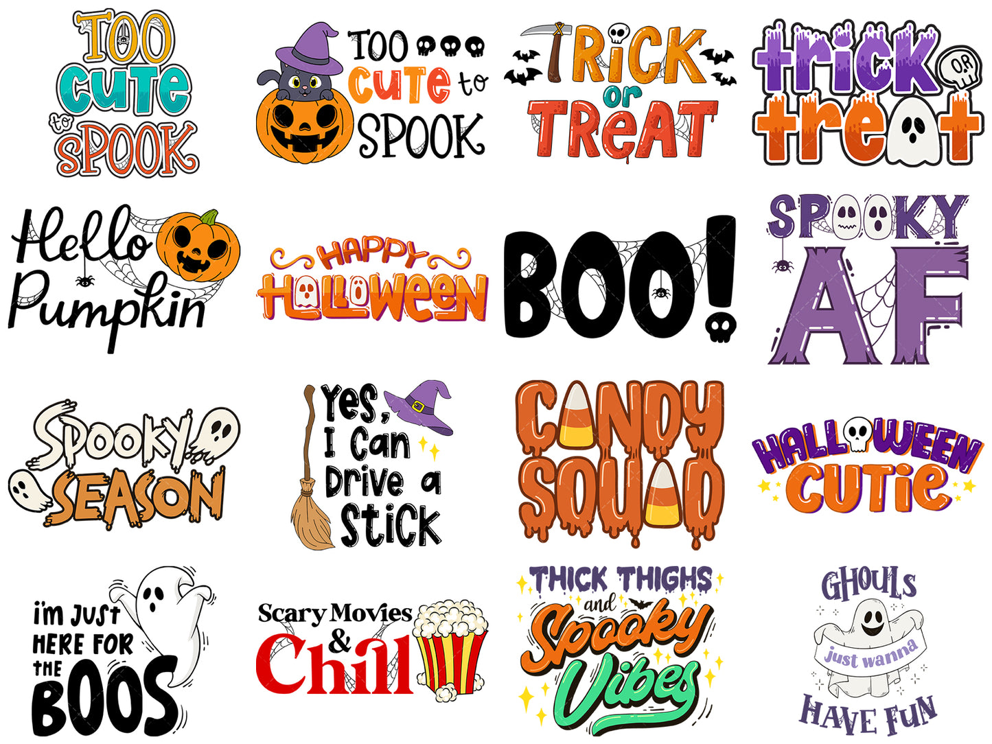 A bundle of 16 SVG (vector) images about halloween quotes.