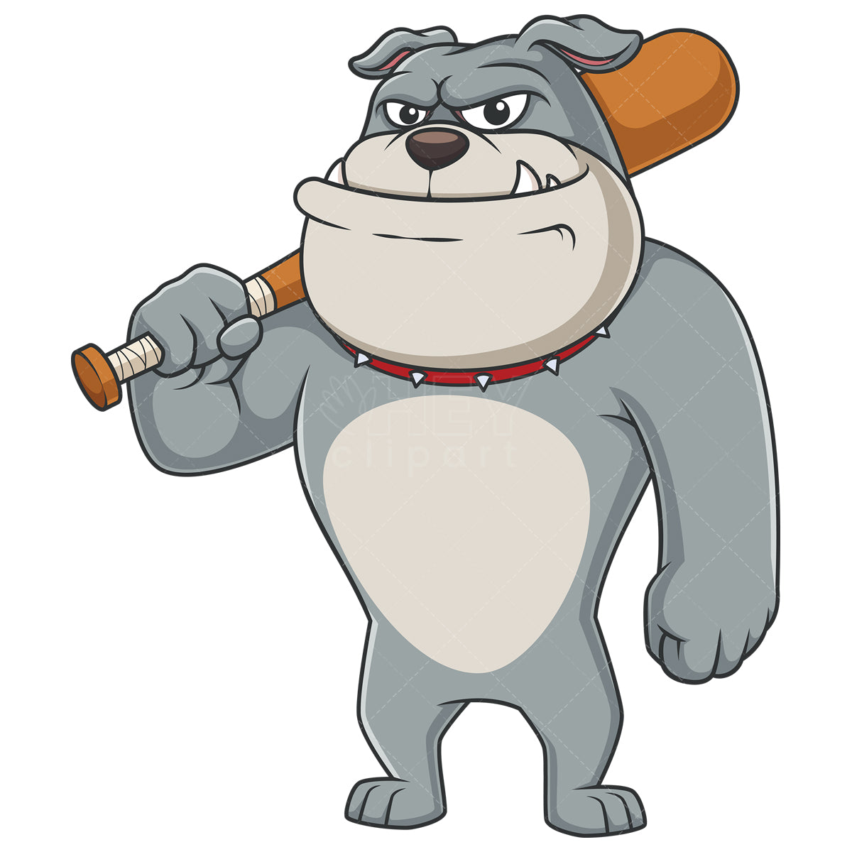 Royalty-free stock vector illustration of a bulldog holding wooden baseball bat.