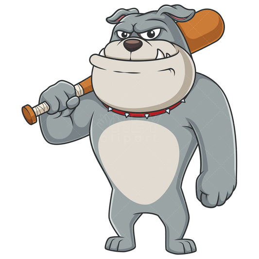 Royalty-free stock vector illustration of a bulldog holding wooden baseball bat.