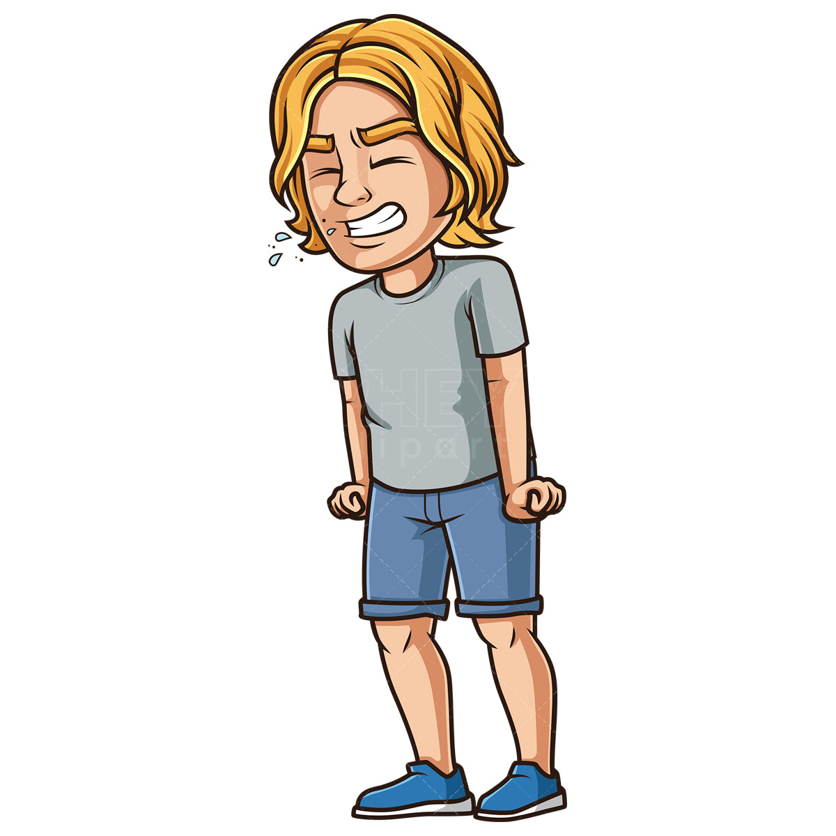 Royalty-free stock vector illustration of a caucasian man sneezing.