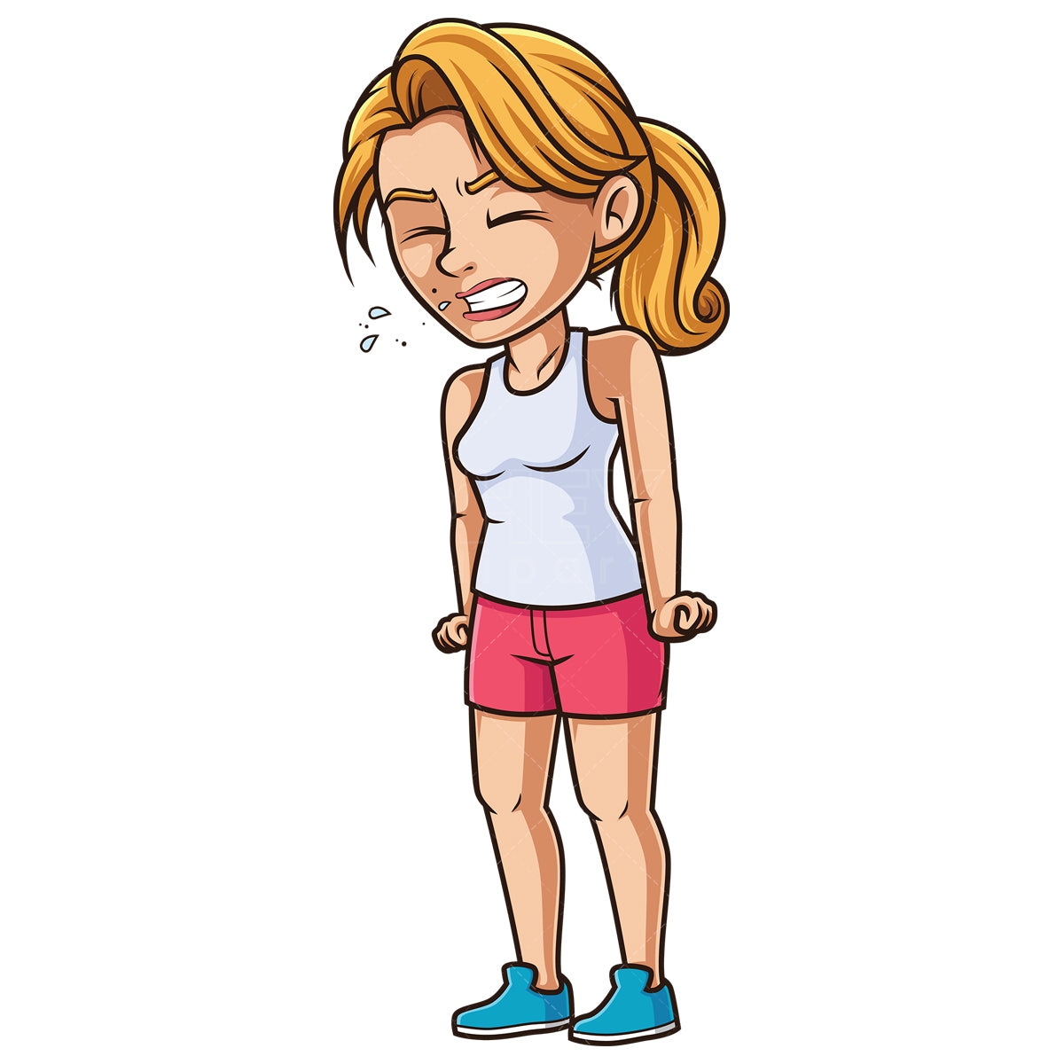 Royalty-free stock vector illustration of a caucasian woman sneezing.