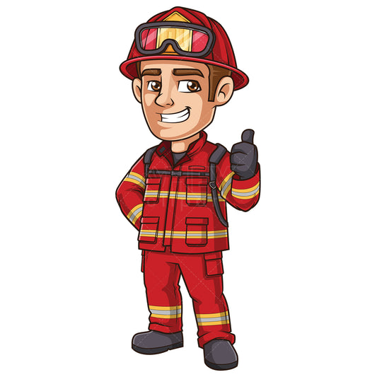 Royalty-free stock vector illustration of a cheerful firefighter thumbs up.