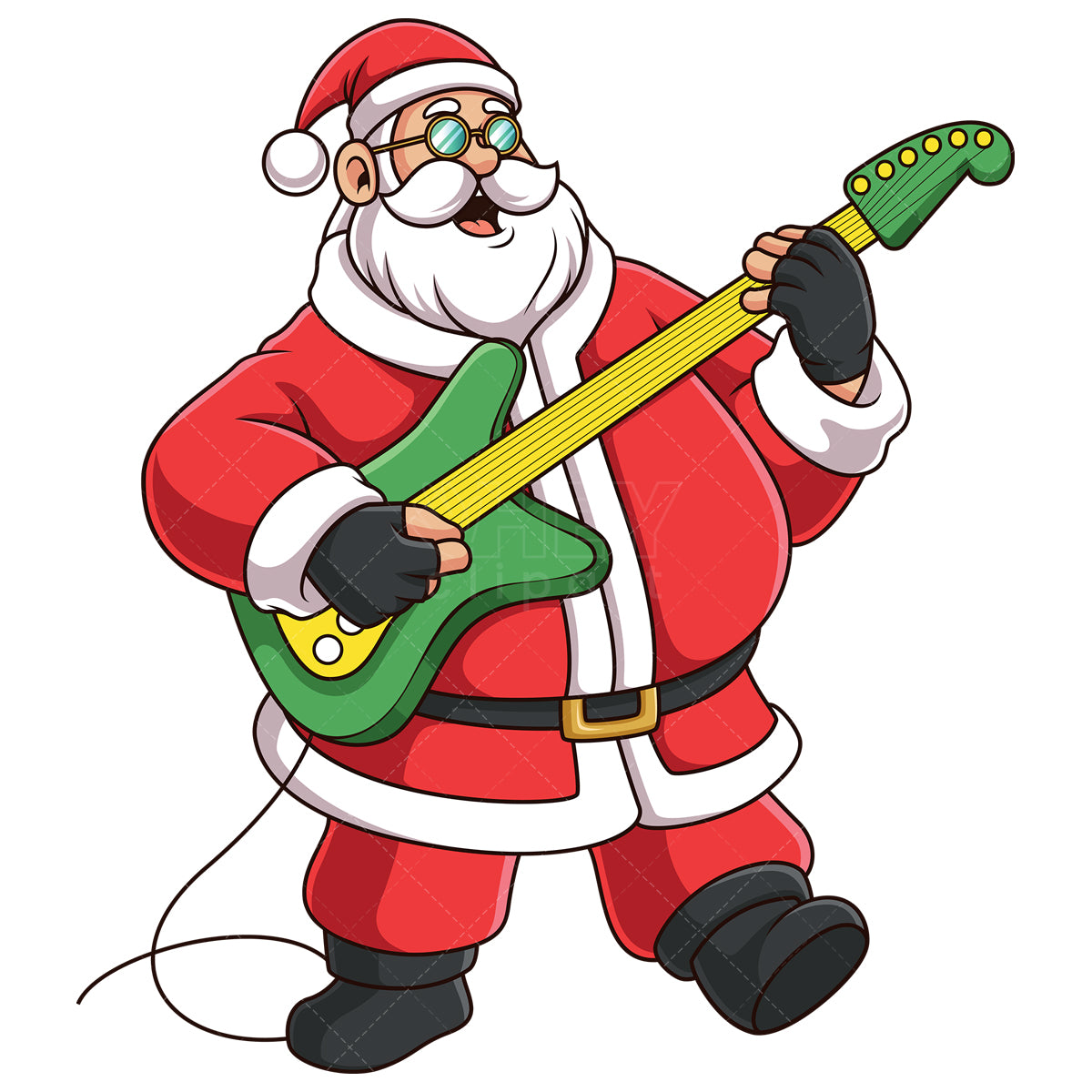 Royalty-free stock vector illustration of a cool santa claus playing guitar.