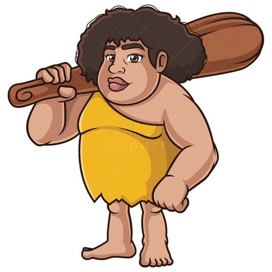 Royalty-free stock vector illustration of a fat cavewoman with afro hair.