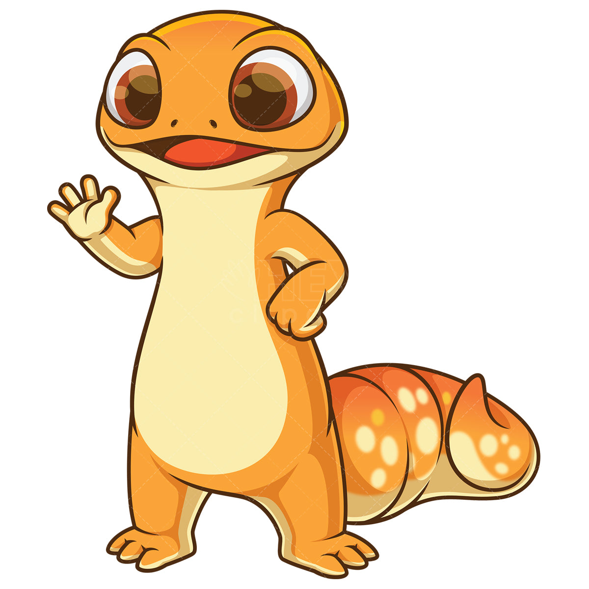 Royalty-free stock vector illustration of a happy gecko waving.
