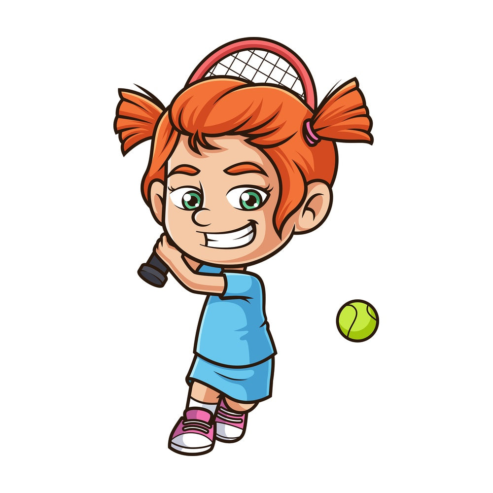 Ginger girl playing tennis. PNG - JPG and vector EPS (infinitely scalable).