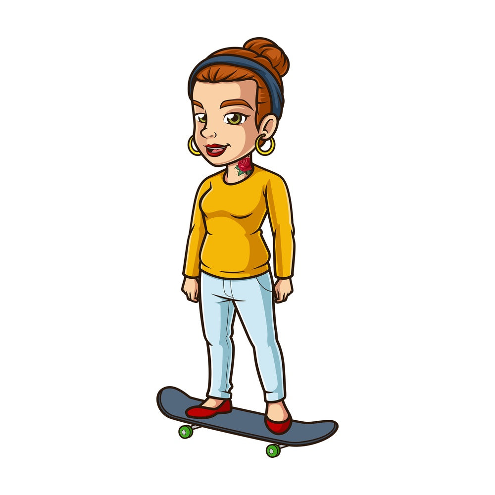 Female hipster skateboarding. PNG - JPG and vector EPS (infinitely scalable).