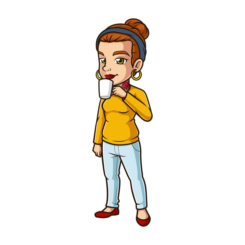 Female hipster drinking coffee. PNG - JPG and vector EPS (infinitely scalable).