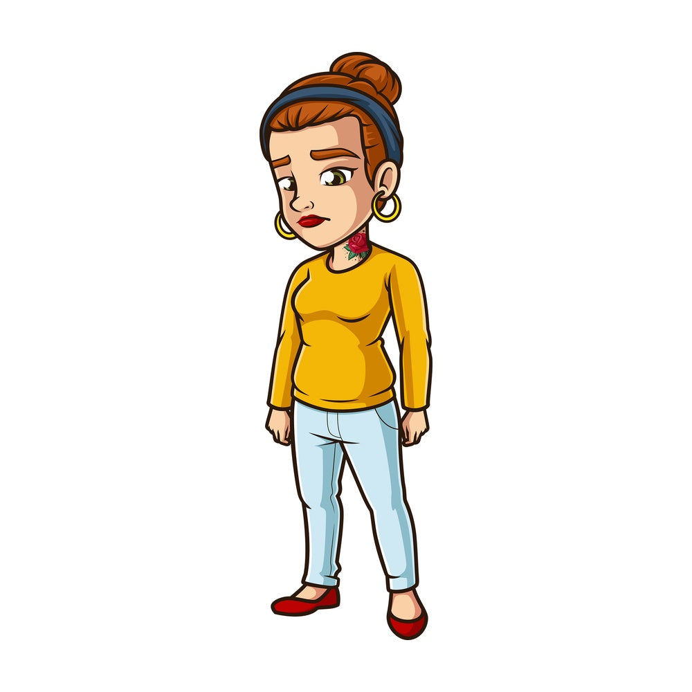 Female hipster looking sad. PNG - JPG and vector EPS (infinitely scalable).