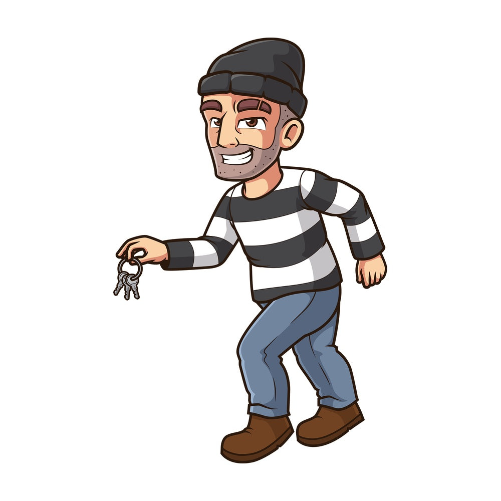 Burglar holding keys. PNG - JPG and vector EPS (infinitely scalable).