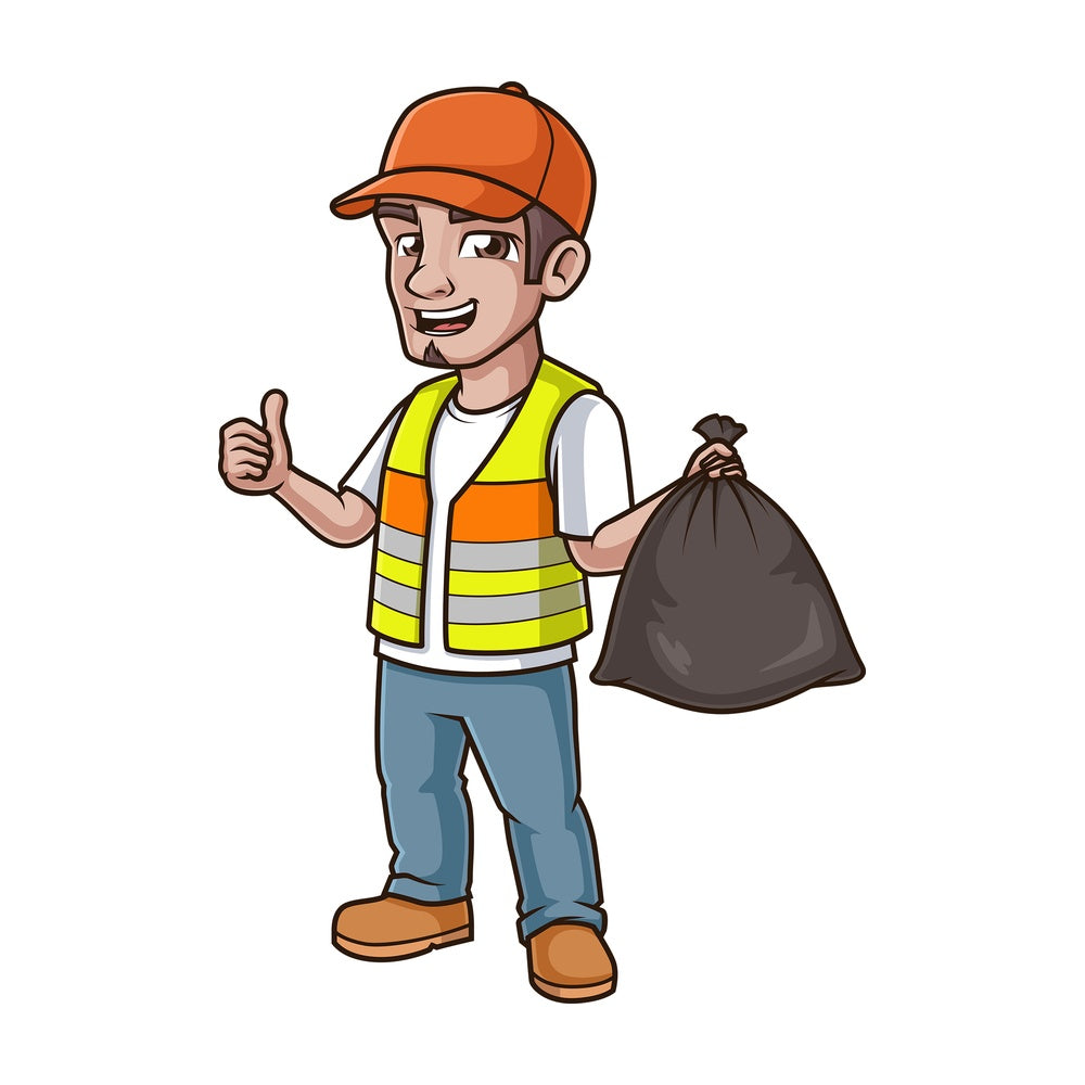 Dustman holding trash bag. PNG - JPG and vector EPS (infinitely scalable).