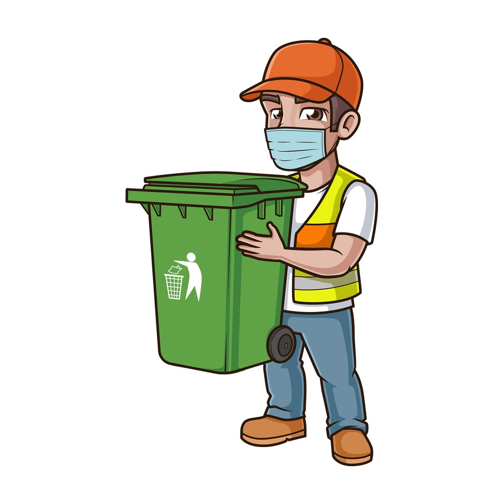 Trashman holding trash bin. PNG - JPG and vector EPS (infinitely scalable).