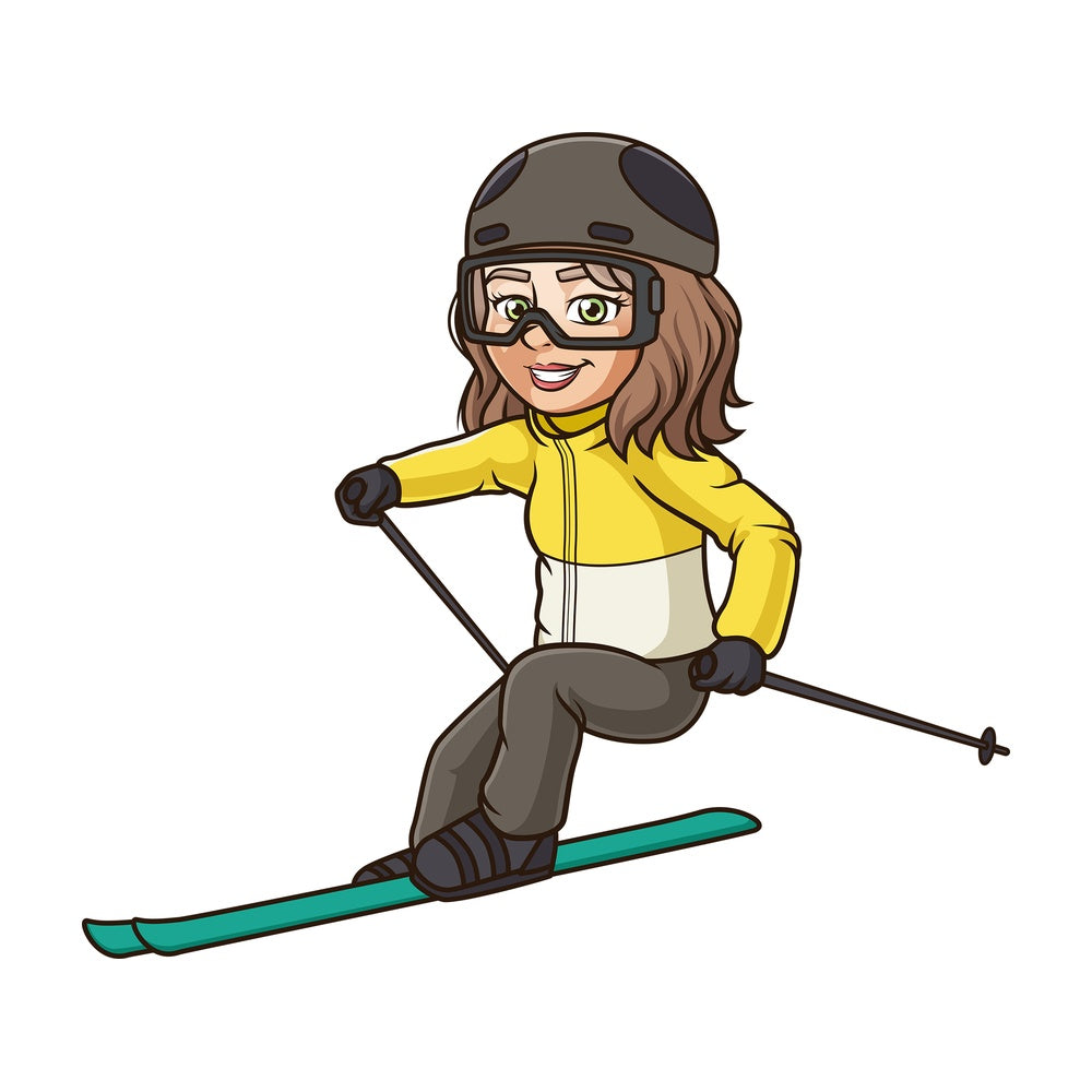 Latin woman skiing. PNG - JPG and vector EPS (infinitely scalable).
