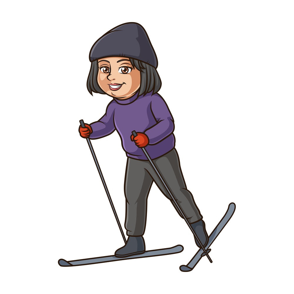 Middle aged woman skiing. PNG - JPG and vector EPS (infinitely scalable).