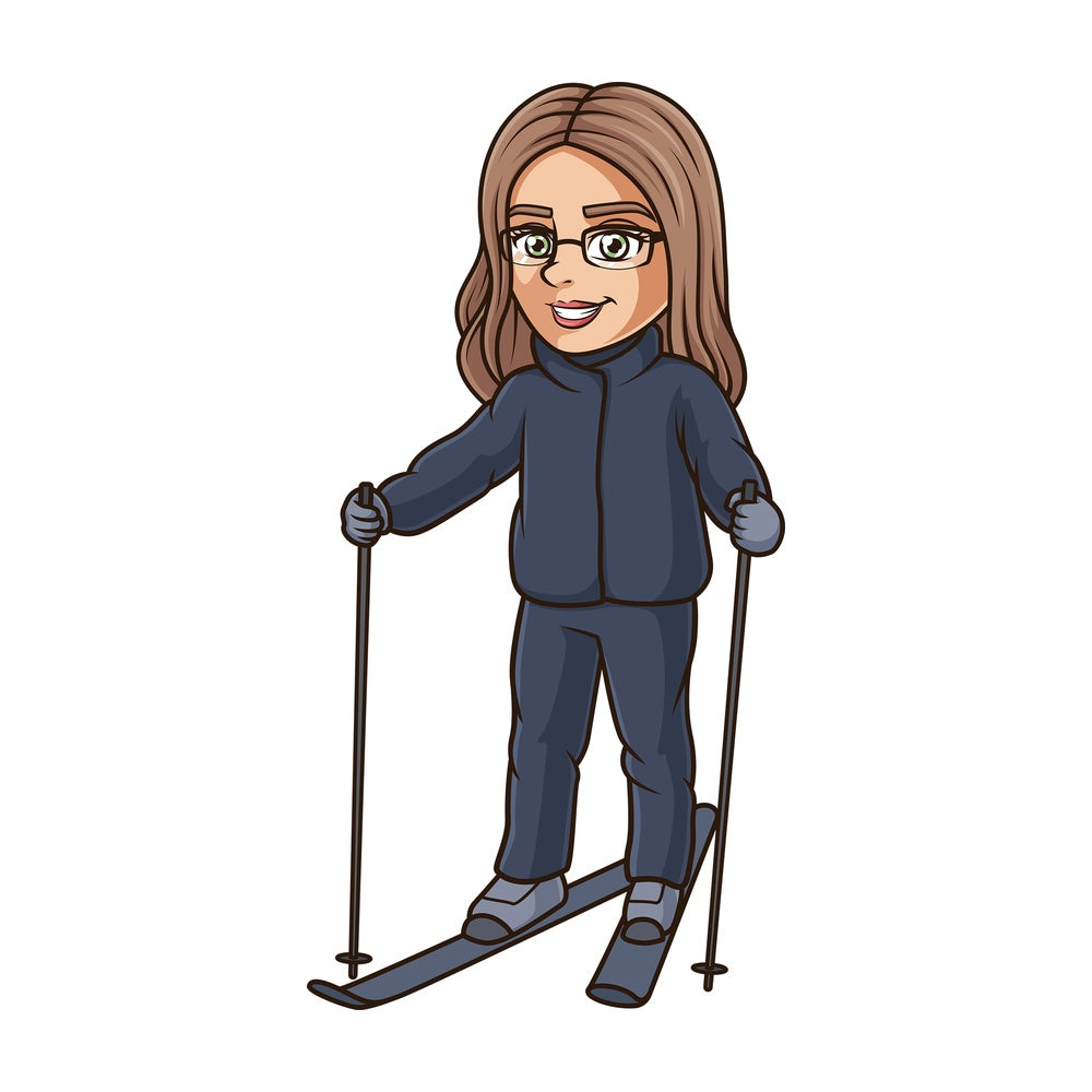 Cheerful girl skiing. PNG - JPG and vector EPS (infinitely scalable).