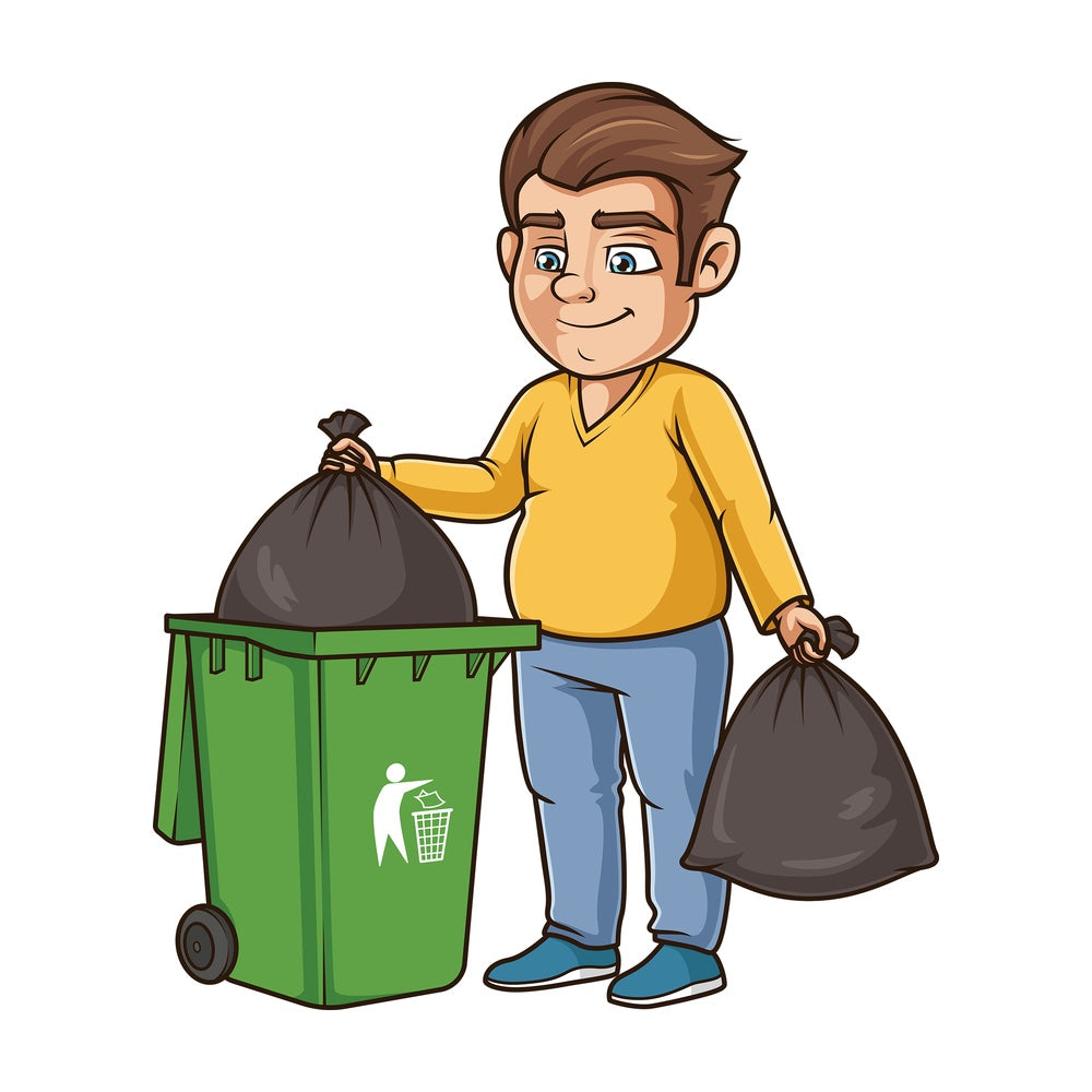 Guy throwing out the trash. PNG - JPG and vector EPS (infinitely scalable).