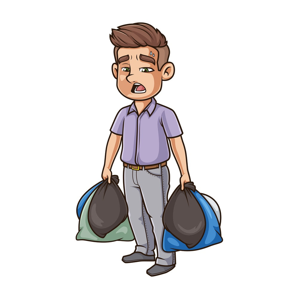 Man holding garbage bags. PNG - JPG and vector EPS (infinitely scalable).