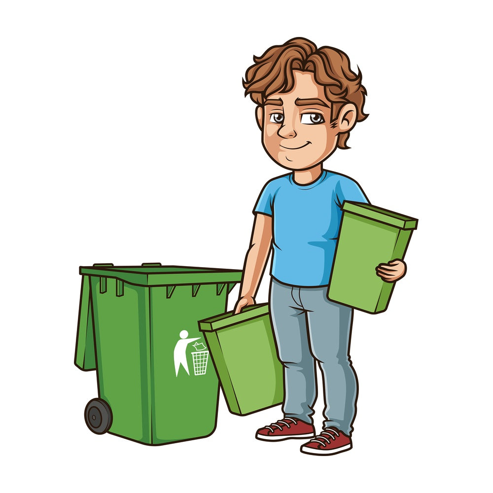 Young man empty trash bins. PNG - JPG and vector EPS (infinitely scalable).