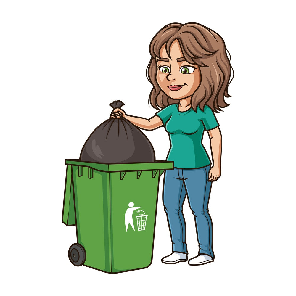 Latino woman taking out the trash. PNG - JPG and vector EPS (infinitely scalable).