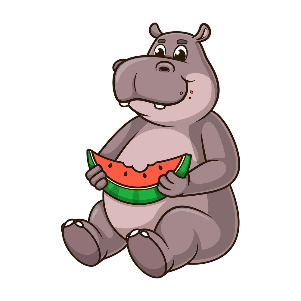 Hippo eating watermelon. PNG - JPG and vector EPS (infinitely scalable).