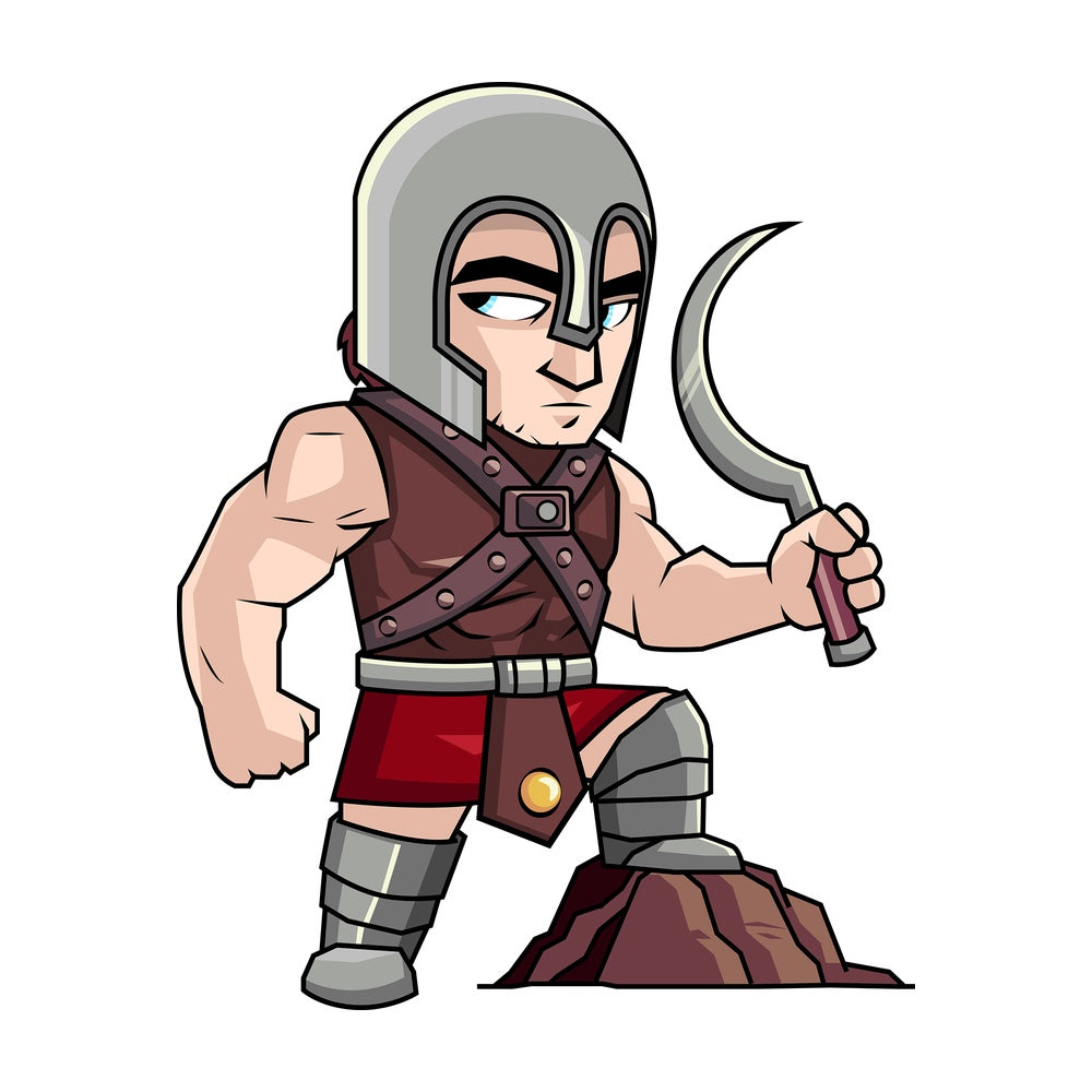 Gladiator holding weapon after fight. PNG - JPG and vector EPS (infinitely scalable). Image isolated on transparent background.