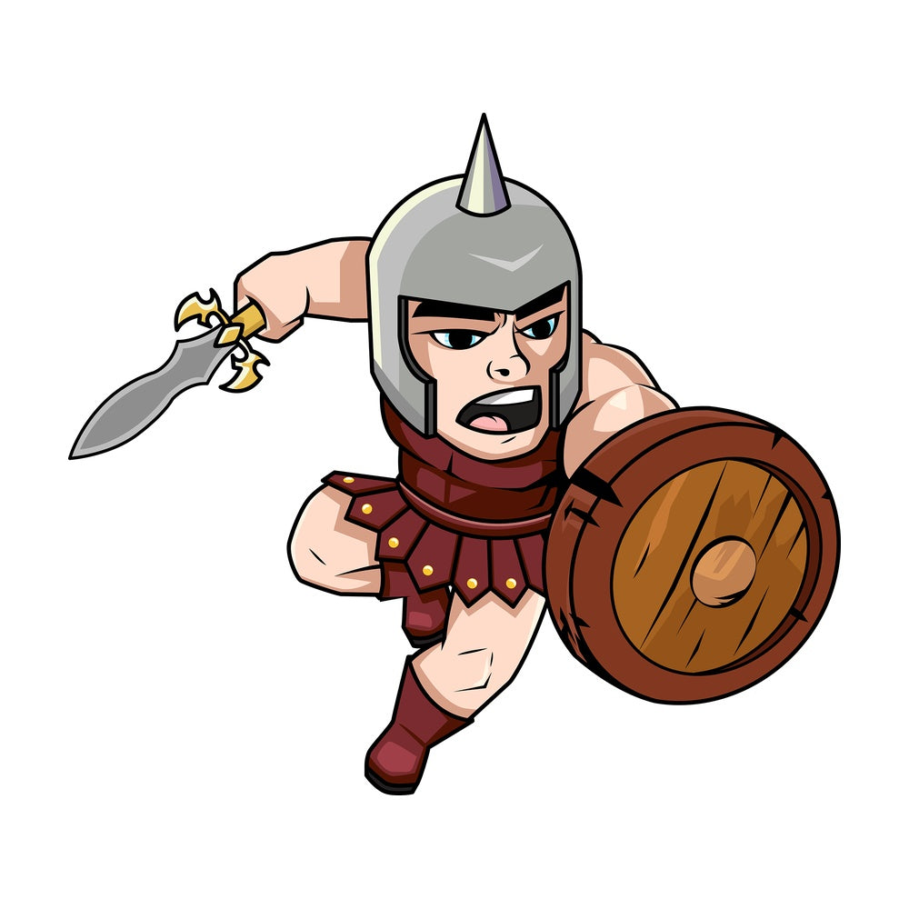 Brave gladiator charging with sword. PNG - JPG and vector EPS (infinitely scalable). Image isolated on transparent background.