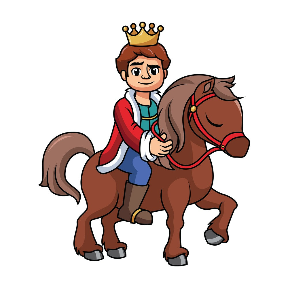 Young prince riding a horse - Image isolated on transparent background. PNG