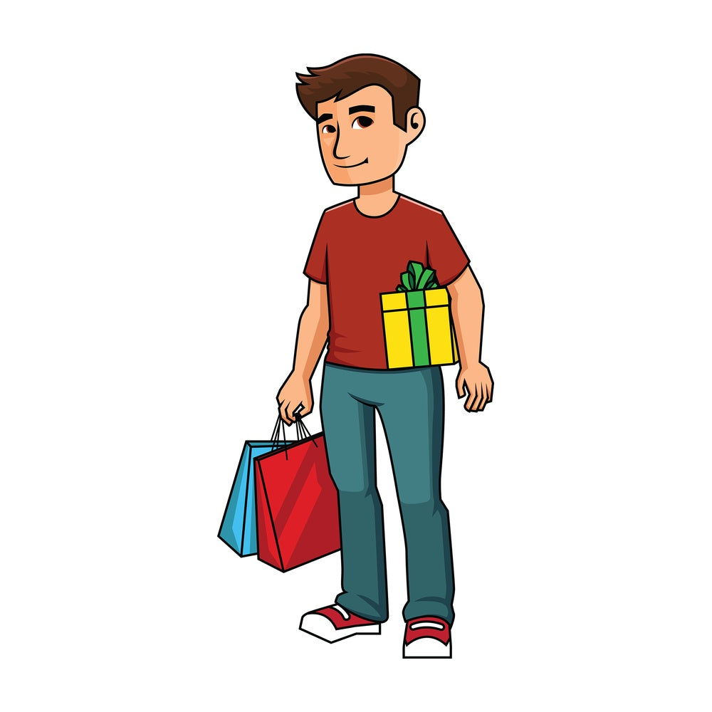 Man holding shopping bags and gift box - Image isolated on transparent background. PNG