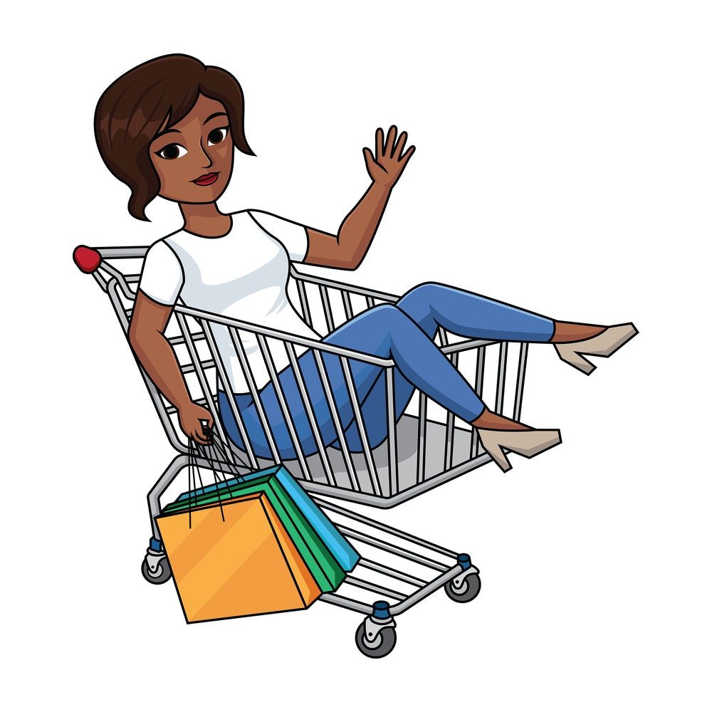 Black woman inside shopping cart - Image isolated on transparent background. PNG