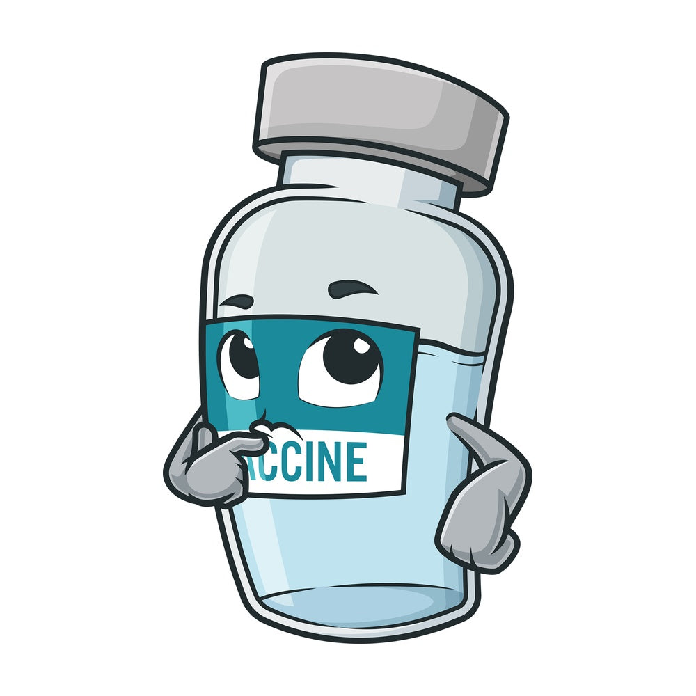 Vaccine vial thinking. PNG - JPG and vector EPS (infinitely scalable).