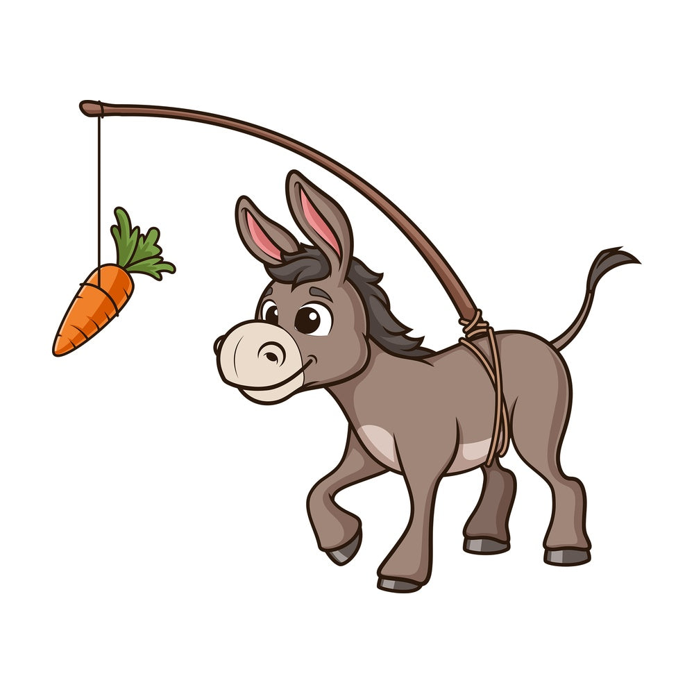 Donkey carrot on a stick. PNG - JPG and vector EPS file formats (infinitely scalable). Image isolated on transparent background.