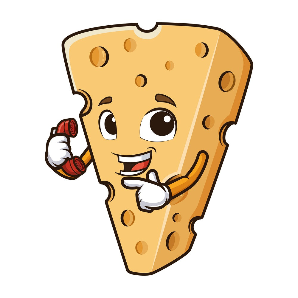 Cheese pointing to phone. PNG - JPG and vector EPS (infinitely scalable).