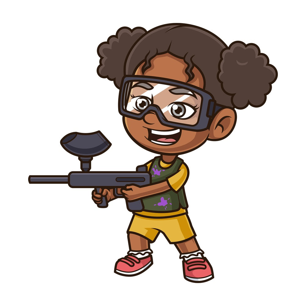 Black girl playing paintball. PNG - JPG and vector EPS (infinitely scalable).
