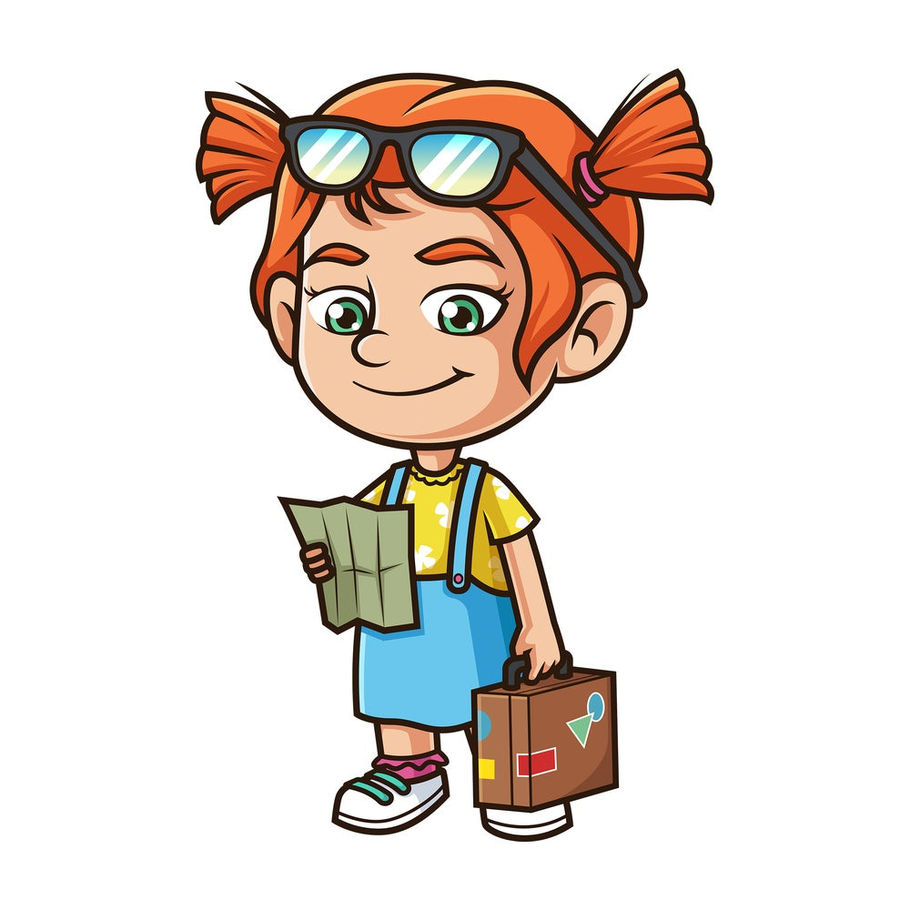 Ginger girl traveler. PNG - JPG and vector EPS (infinitely scalable).