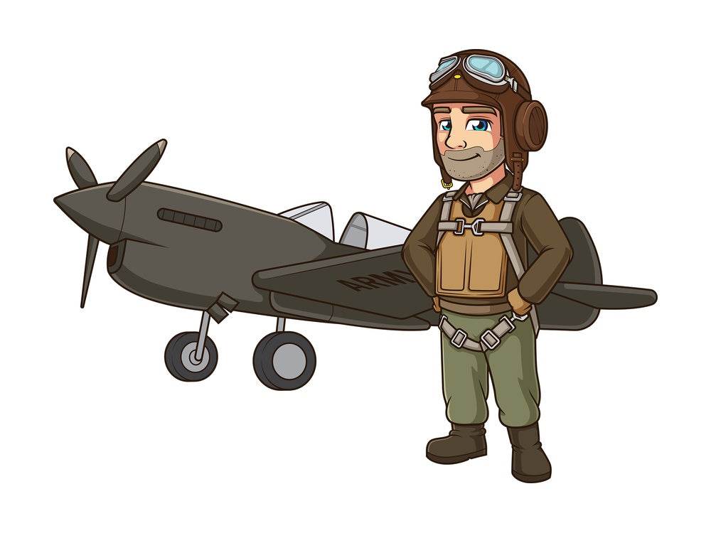 WW2 pilot with his plane. PNG - JPG and vector EPS (infinitely scalable).