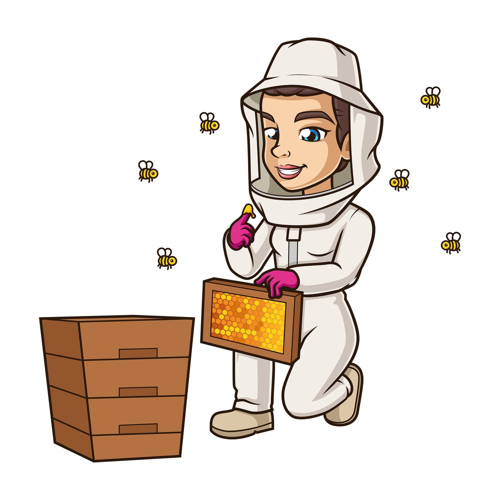 Female beekeeper tasting honey. PNG - JPG and vector EPS (infinitely scalable).