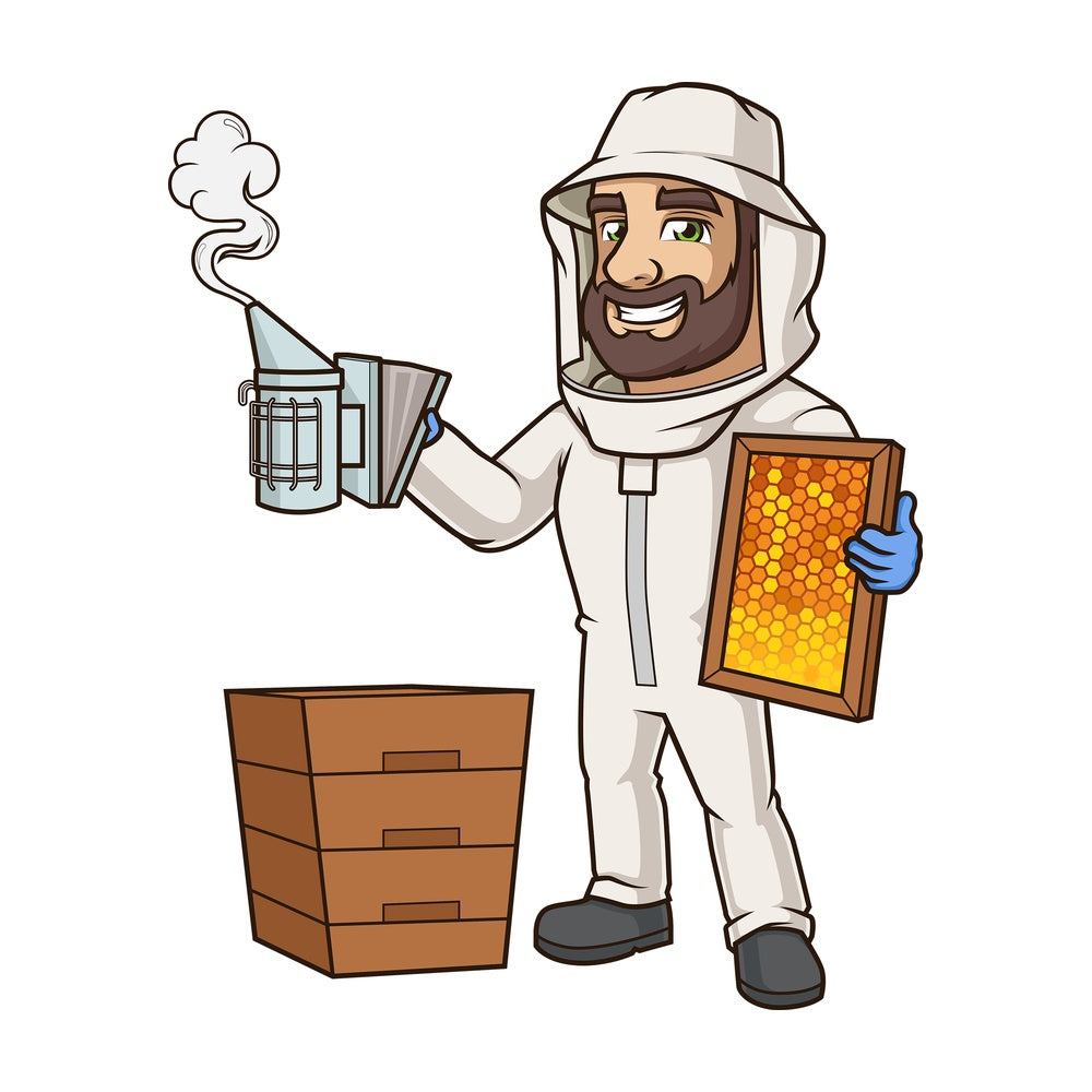 Cartoon beekeeper at work. PNG - JPG and vector EPS (infinitely scalable).