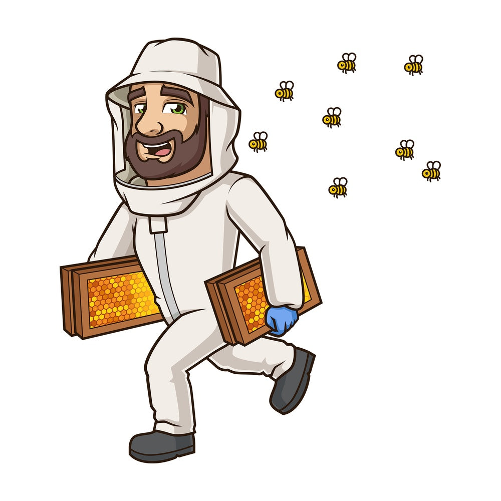 Male beekeeper attacked by bees. PNG - JPG and vector EPS (infinitely scalable).
