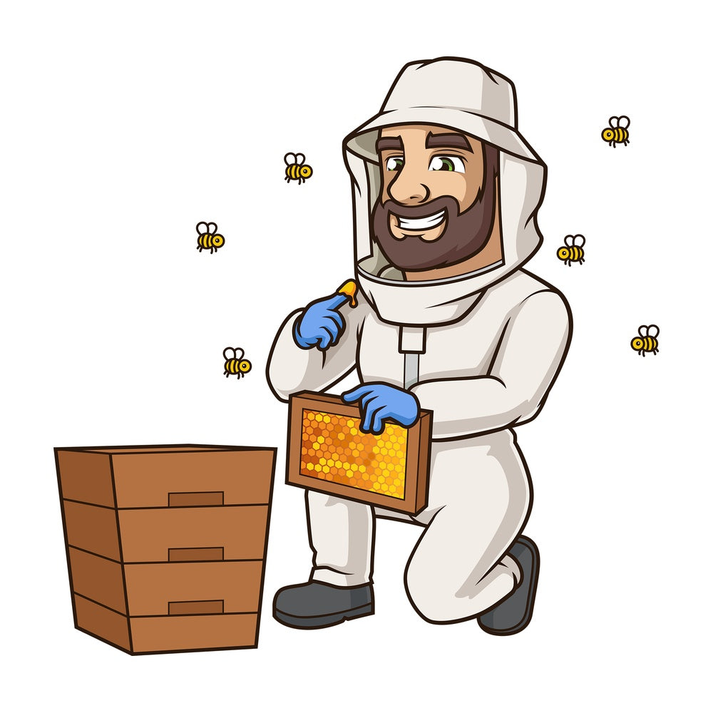 Male beekeeper tasting honey. PNG - JPG and vector EPS (infinitely scalable).