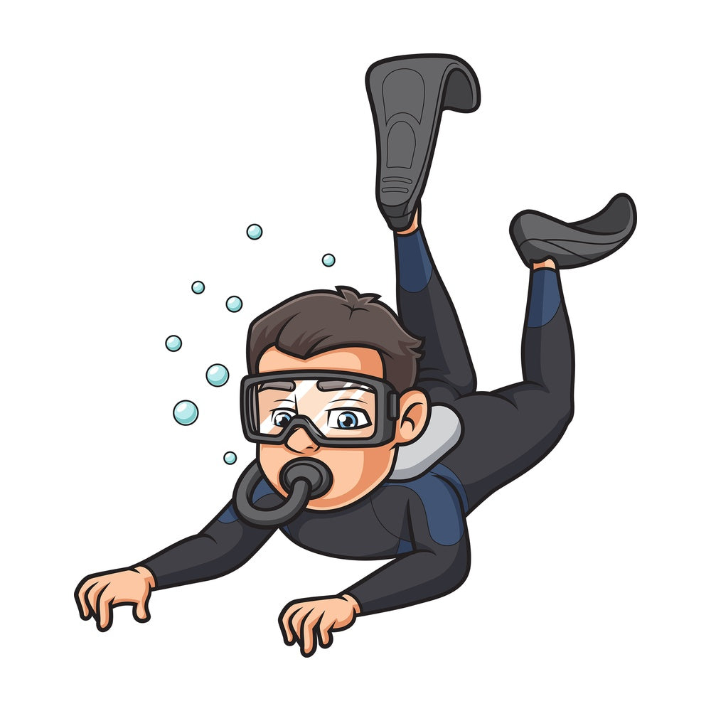 Scuba diver diving deep. PNG - JPG and vector EPS (infinitely scalable).