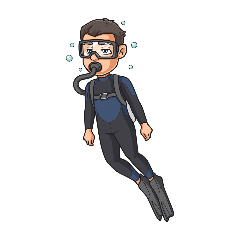 Male scuba diver swimming up. PNG - JPG and vector EPS (infinitely scalable).