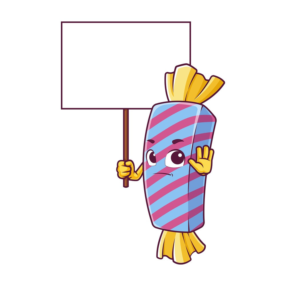 Cartoon serious wrapped candy empty sign. PNG - JPG and vector EPS file formats (infinitely scalable). Image isolated on transparent background.