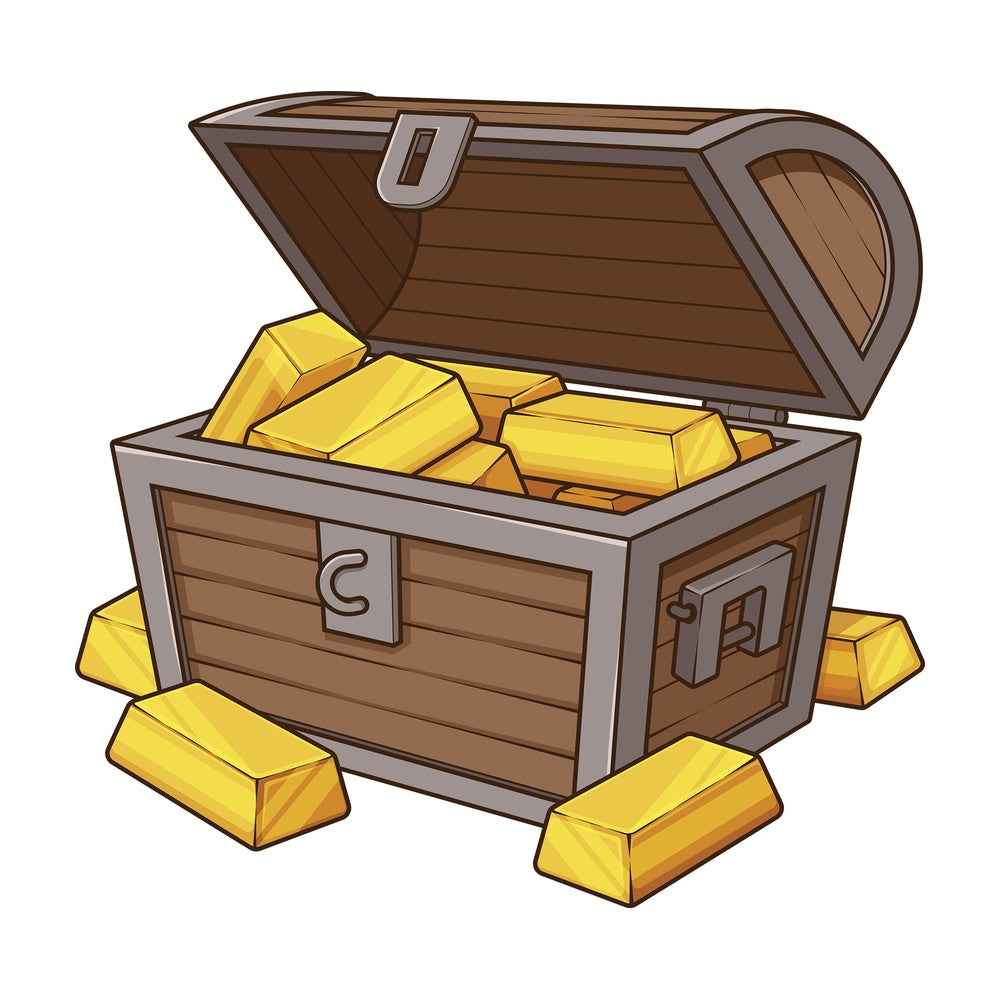 Cartoon treasure chest with gold bars. PNG - JPG and vector EPS file formats (infinitely scalable). Image isolated on transparent background.