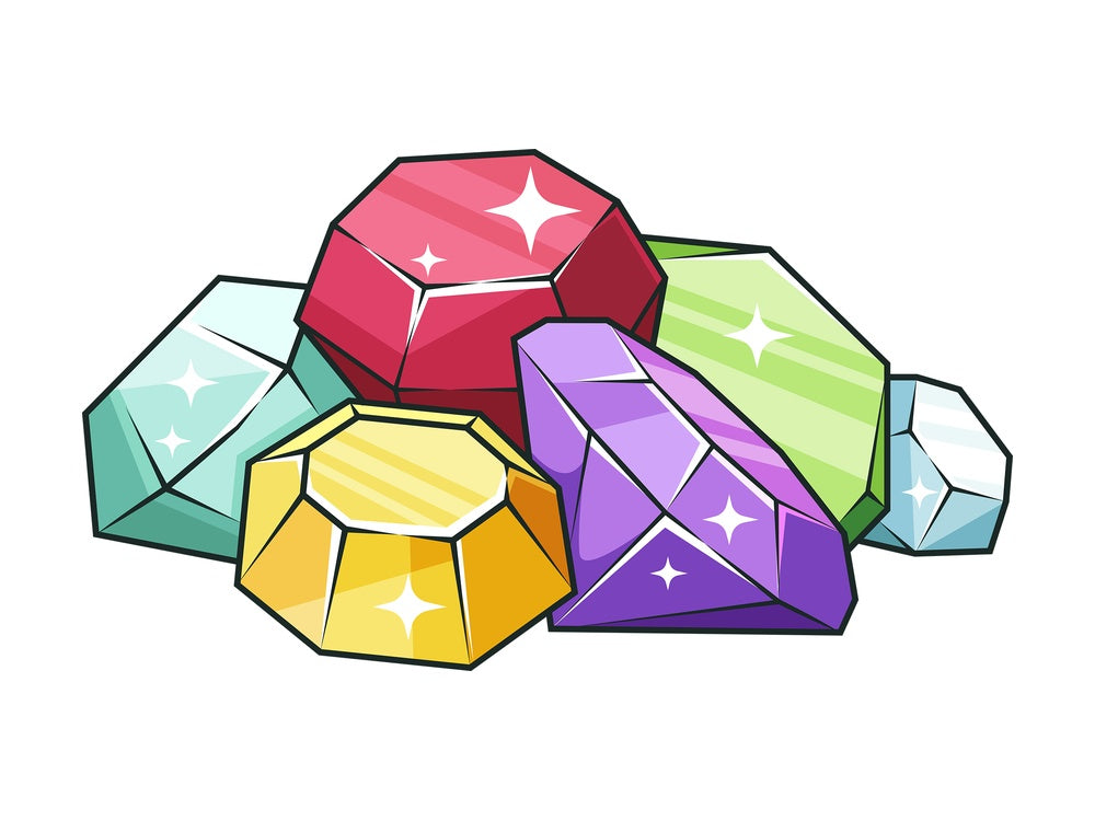 Cartoon colorful gems and rubies. PNG - JPG and vector EPS file formats (infinitely scalable). Image isolated on transparent background.