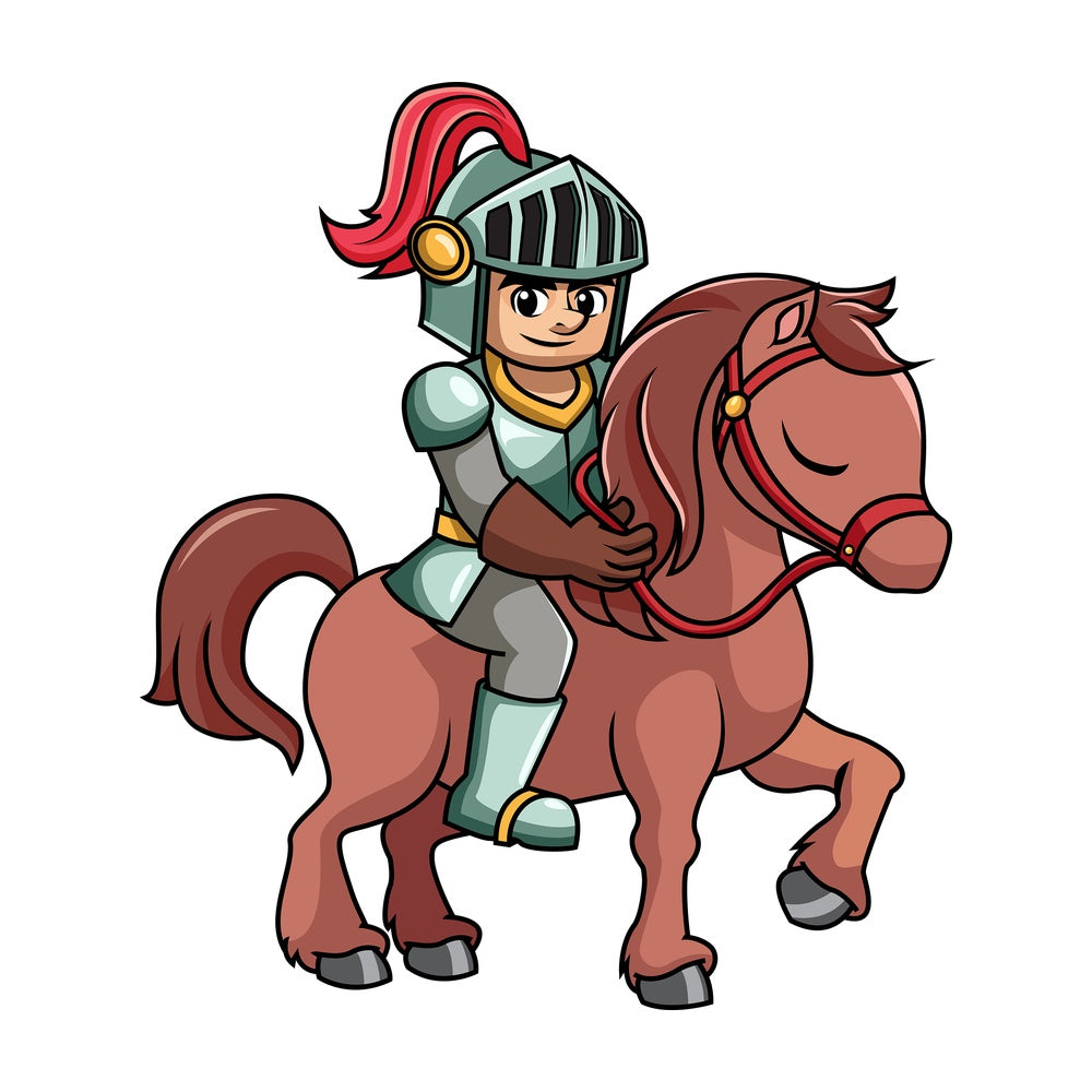 Iron knight petting horse. PNG - JPG and vector EPS file formats (infinitely scalable). Image isolated on transparent background.