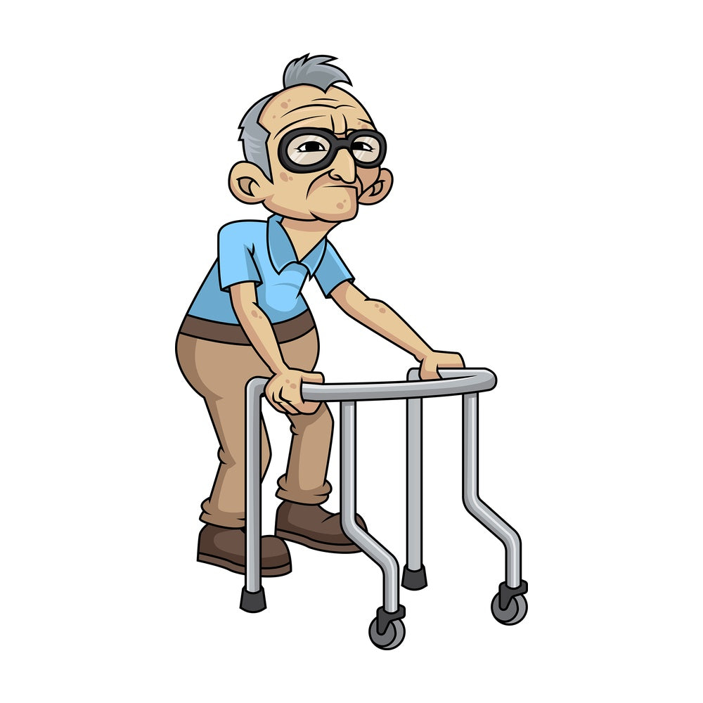 Weakening old man with walker. PNG - JPG and vector EPS file formats (infinitely scalable). Image isolated on transparent background.