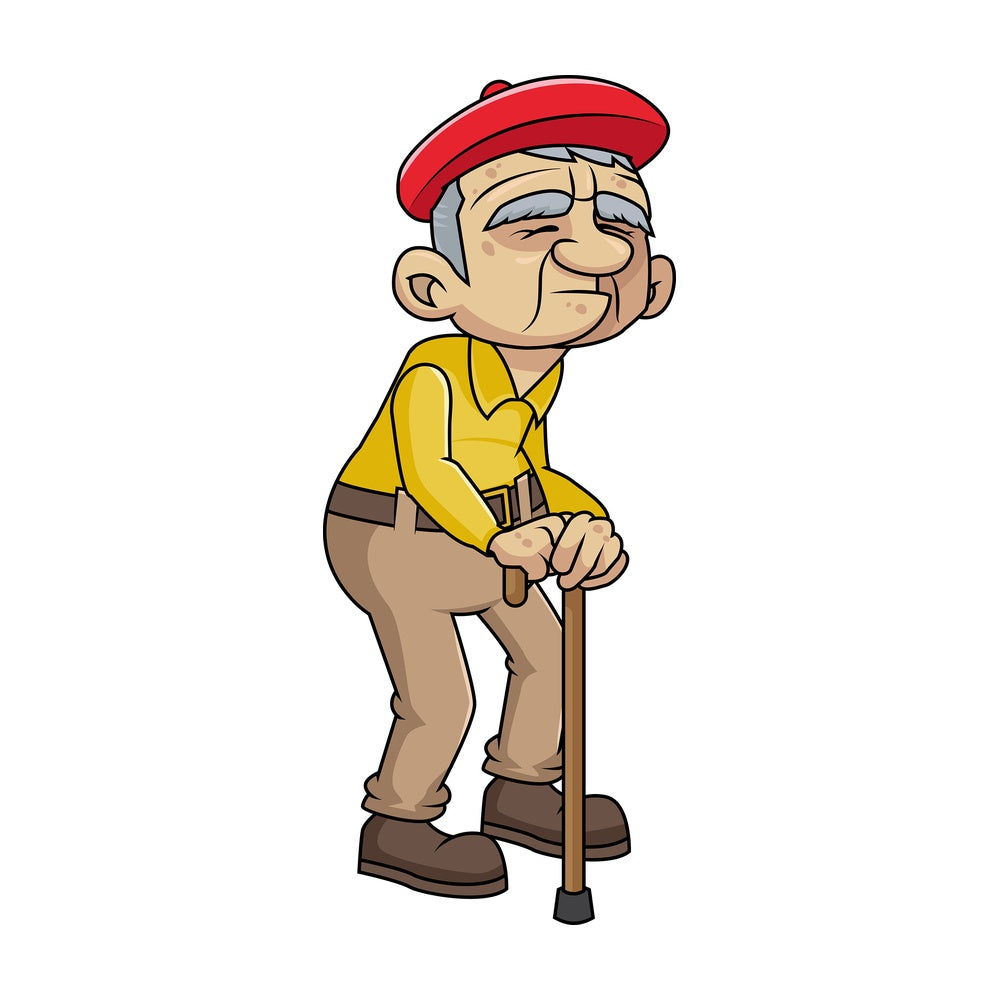 Weak old guy with walking stick. PNG - JPG and vector EPS file formats (infinitely scalable). Image isolated on transparent background.