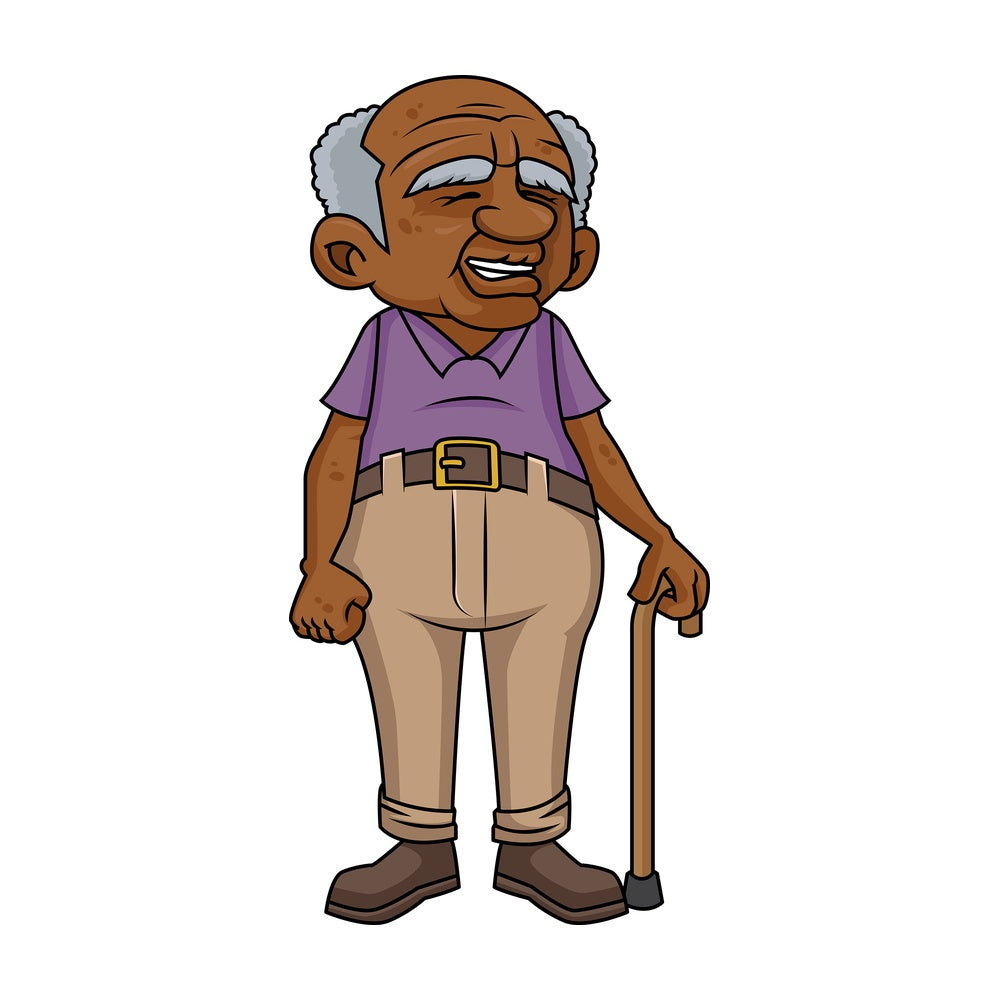 Black old guy with walking stick. PNG - JPG and vector EPS file formats (infinitely scalable). Image isolated on transparent background.