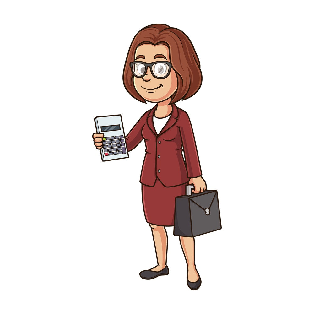 Cartoon accountant holding calculator. PNG - JPG and vector EPS file formats (infinitely scalable). Image isolated on transparent background.